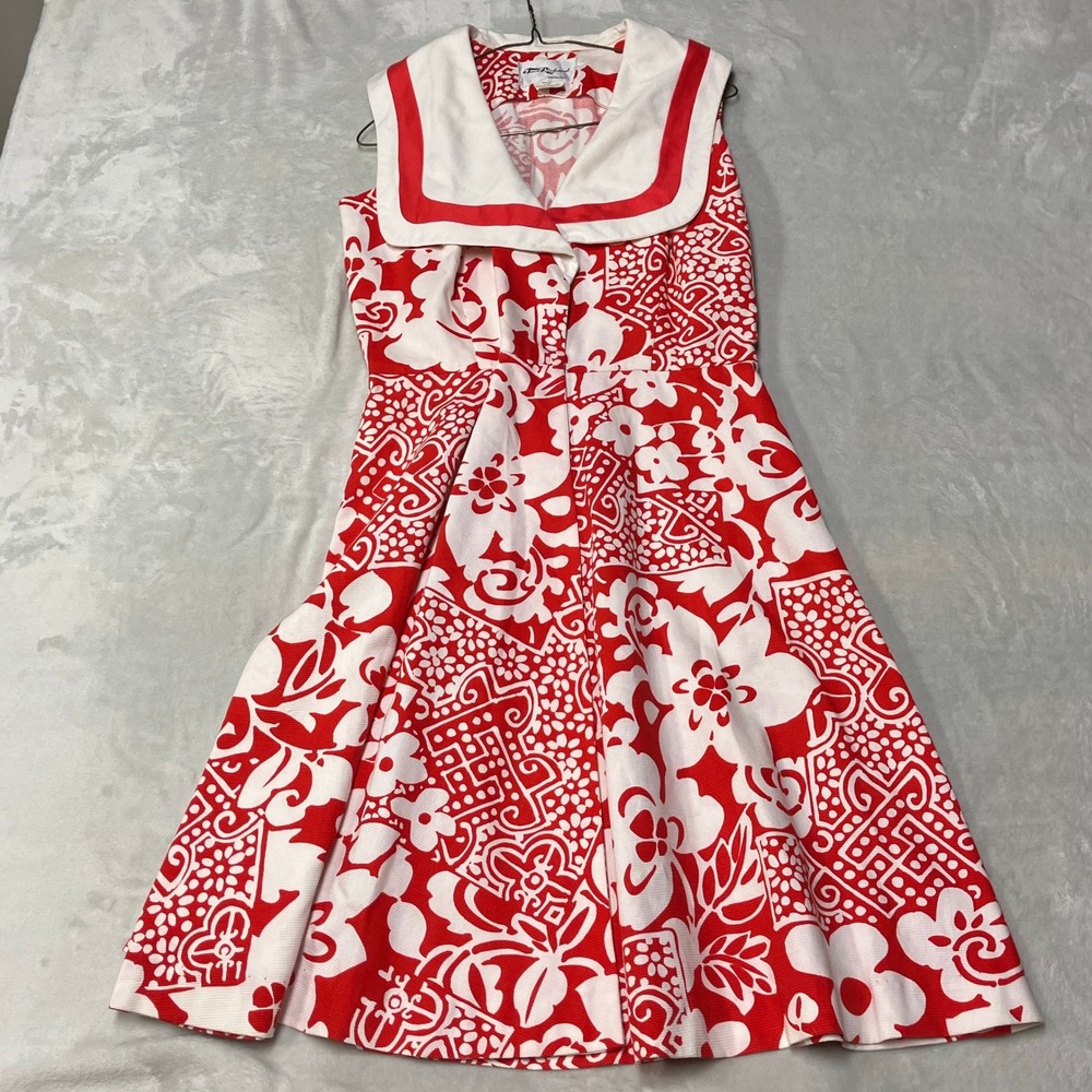 True Vintage 60s Tori Richard Honolulu Hawaiian Dress Sailor Collar Sz 14